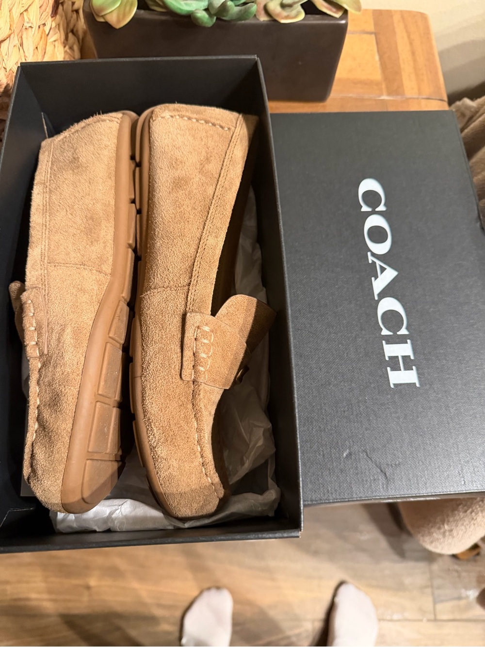 Coach Suede Penny Loafers in Tan Brown